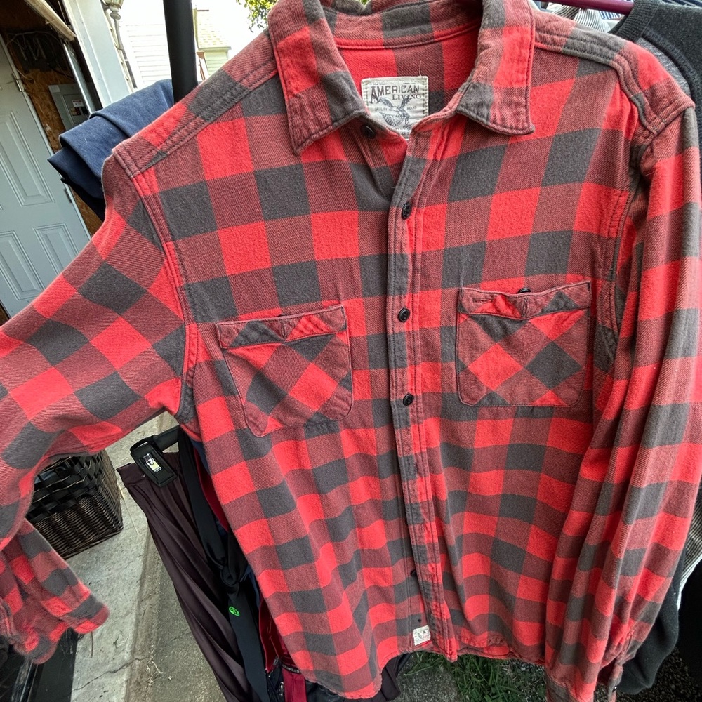 American Living Red and Black Plaid Casual Button Down Shirt